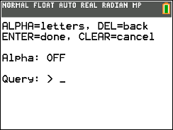 Typing a search query for pasted notes on a TI-84